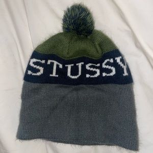 STUSSY green, blue and gray beanie streetwear skater style hat EUC winter style